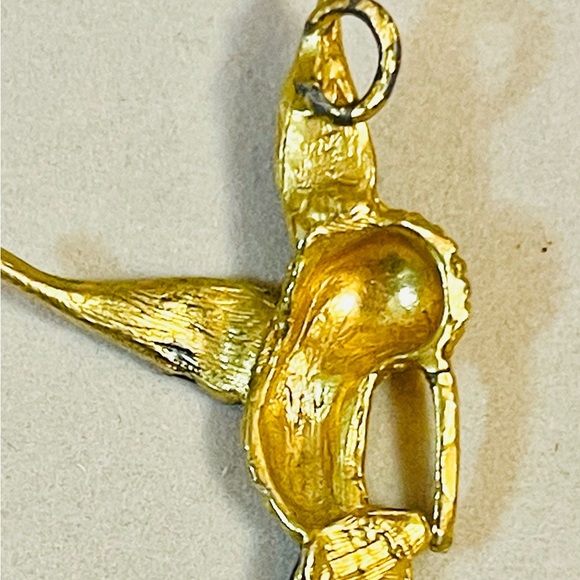 VTG Hummingbird Pendant Jewelry Green Enamel - Picture 3 of 4